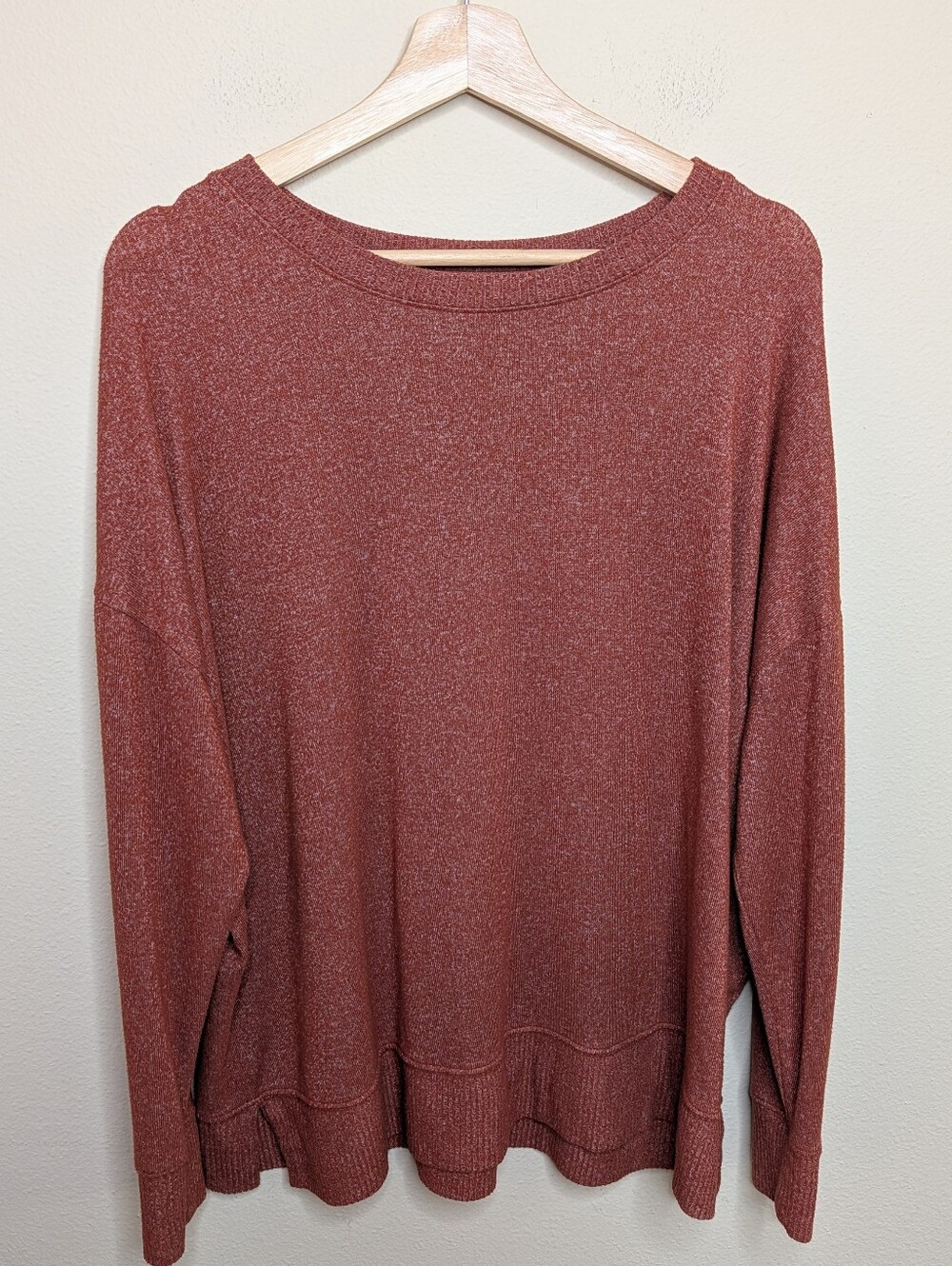 Time and Tru Rust Heathered Ribbed Knit Long Sleeve Top XL (16-18)